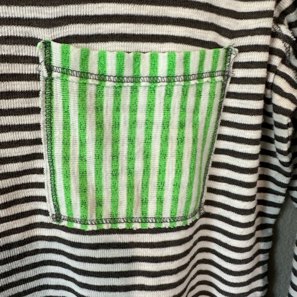 Claeson Women's Striped 3/4 Sleeve Tee Raw Trim Colorblock Black White Green XL - Picture 3 of 5